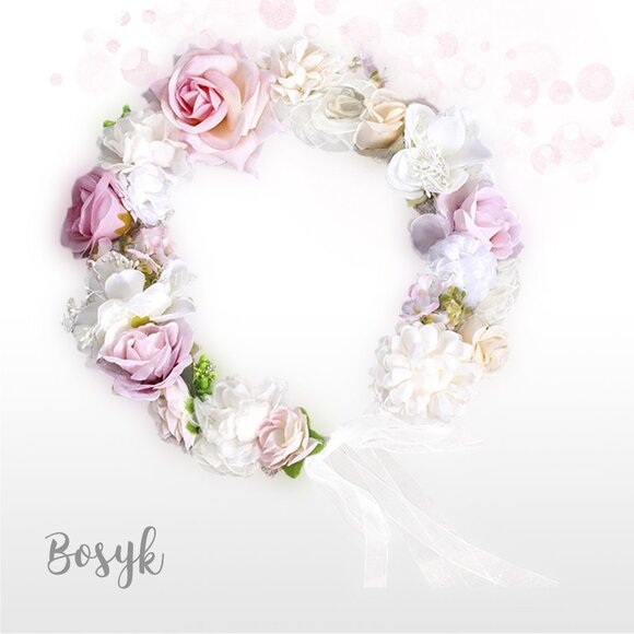 Dusty Rose Blush Baby Pink Ivory Lilac Flower Girl Crown-Spring floral Girl Halo - Picture 8 of 10